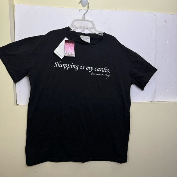 ZARA Tag NEW Shopping is my cardio Sex & the City Graphic T Shirt Crew Top Tee M - Picture 2 of 14